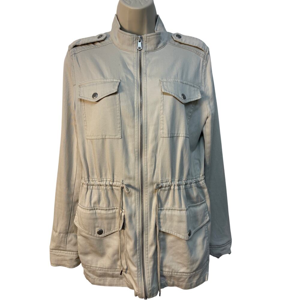Express Womens Beige Khaki Cotton Lyocell Utility Field Jacket Size Small S